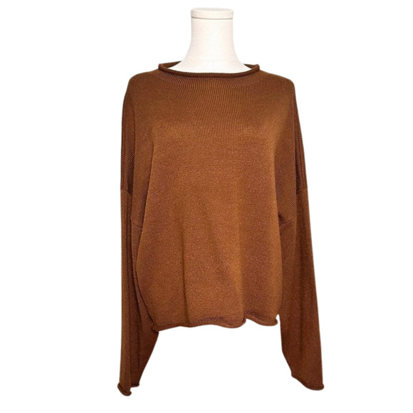 Things Between Caramel Brown Roll Neck Dolman Sleeve Wool Blend Sweater Medium - Picture 1 of 8